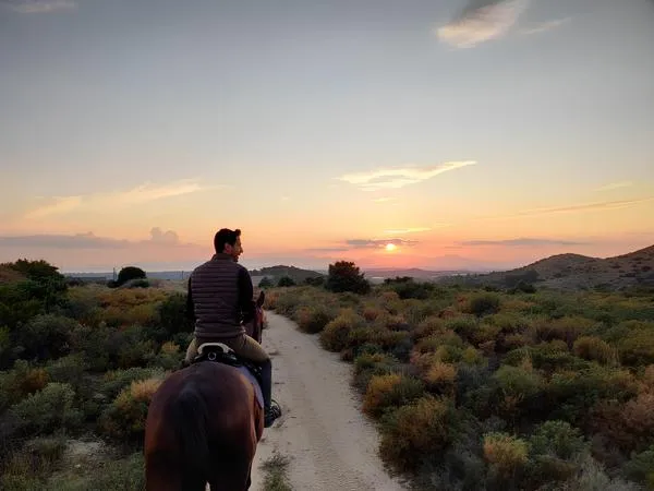 Passeggiata a cavallo all'alba sulla spiaggia di Cagliari